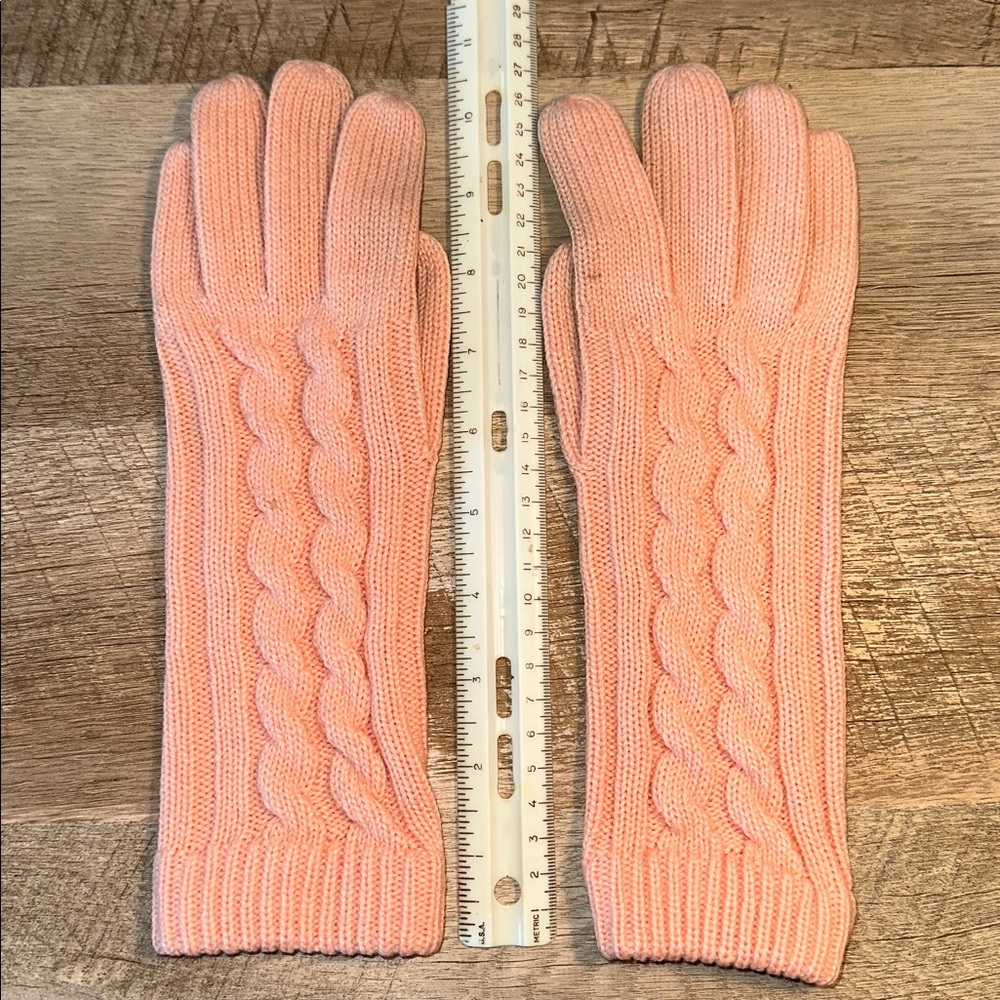 Pink Cable Knit Gloves long acrylic size S ladies